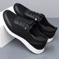 Stylish black breathable mesh slip-on sneakers for men with a lightweight white sole - 38 / Style 1179 / Black