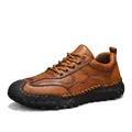Handmade stitched men's leather loafers in brown casual outdoor style - 38 / Hand-Stitched (9893) / Tan