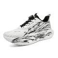 Men's breathable mesh running sneakers in white and black with shock-absorbing popcorn sole - 38 / Ink Painting