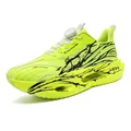 Neon yellow breathable mesh running shoe with black graffiti graphics and knob lacing system - 38 / Fluorescent Green