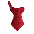 Chaussette de Noël en tricot rouge en forme d'os avec une belle texture en losanges - Forme d'os (ML-O1208B) / Rouge