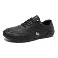 Classic black leather breathable casual shoes for men and women with a unique textured sole - 38 / Black