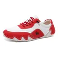 Red and white casual sneaker with soft wavy sole and stylized sheep logo on the side - 38 / White Red