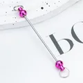 High-quality DIY beadable metal rod keychain accessory with metallic purple beads - Rose Red