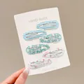 Set of 6 cute colorful floral and striped BB hair clips for girls on a display card - Cyan (5#) / 6-Piece Set