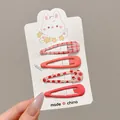 Cute pink strawberry and plaid patterns hair clips set for girls displayed on a rabbit card - Rose Red (4#) / Set Approx 5cm