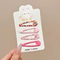 Set of four cute pink patterned BB hair clips for girls on a rabbit display card. - Pink (3#) / Set Approx 5cm