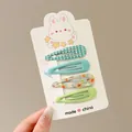Set of 4 cute colorful BB hair clips with patterns and solid colors for girls and toddlers - Green (1#) / Set Approx 5cm