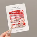 Set of 4 cute red and pink patterned BB hair clips for girls on display card - Polka Dot and Grid Mixed Color Series / Four-Piece Set / Red