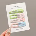 Set of 4 cute colorful patterned metal BB hair clips for girls with sweet girl packaging - Green Stripe and Grid Series / Four-Piece Set / Green