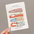 Set of four colorful patterned metal BB hair clips for girls hair styling accessories - Orange Abstract Geometric Series / Four-Piece Set / Orange