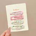 Set of 4 colorful polka dot and striped BB hair clips for kids in pastel shades - Pink Fresh Polka Dot and Stripe Style / 4 Pieces/Pack-6cm / Pink