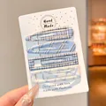 Set of 4 cute blue plaid and striped BB hair clips for girls on display card - Light Blue Plaid and Stripe Series / 4-Piece Set - 6cm / Light Blue