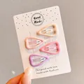 Set of 4 colorful heart-shaped metal BB hair clips for girls in various pastel shades - Teardrop Heart (5#) / Set of 4 / Macaron Mixed Colors