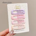 Set of 4 pastel macaron color BB hair clips for girls, 4.5cm size - Pink and Purple Wavy Oval (9#) / 4 Pieces (4.5cm) / Pink & Purple Series