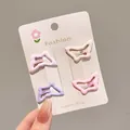 Set of 4 pastel butterfly-shaped hair clips for girls, presented on a display card - Pink and Purple Butterfly (8#) / 4 Pieces/Pack (Approx 3cm) / Pink and Purple Mix