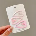 Set of three cute matte pink heart-shaped BB hair clips for girls on card backing - Heart Style (#4) / Set of 3 (6cm)
