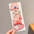 Cute pink children's hair clips set featuring floral and carrot designs on a display card - Pink Flower Cloud Combination (2#) / 6-Piece Set
