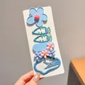 Adorable colorful blue and pink floral and carrot hair clip set for girls and toddlers - Blue Flower Cloud Combination (1#) / 6-Piece Set