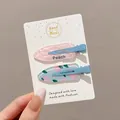 Adorable set of 2 peach-themed hair clips for kids on a white display card decor. - Peach Soda (4#) / 1 Pair/Pack (6.2cm) / Pink