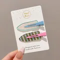 Pair of cute striped and checkered acrylic BB hair clips for girls on display card - Sea Salt Avocado Style (3#) / 1 Pair (6cm) / Teal
