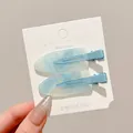 Pair of cute blue marbled hair clips with subtle glitter for girls hair styling - Smudged Glitter Style (4#) / 2 Pieces/Pack (6.5cm) / Sky Blue