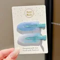 Cute blue and purple marble resin hair clips for girls set of two on card - Marbling Glitter Style (3#) / 2 Pieces/Pack (6.5cm) / Lake Green