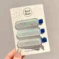 Set of three cute children's acrylic hair clips featuring bow and plaid patterns - Blue Jelly Style (3#) / 3 Pieces/Pack (Approx 6cm)