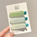 Cute three-piece set of colorful patterned hair clips for girls on a white display card - Green Jelly Style (4#) / 3 Pieces/Pack (Approx 6cm)