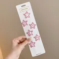 Set of pink glitter star-shaped hair clips on a white display card - Glitter Star Style / Set of 6 (Approx 3cm) / Deep Pink