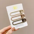 Set of three minimalist matte neutral BB hair clips in beige, pink, and brown tones - Oval / Set of 3 (6cm) / Morandi Color Assortment