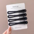 Set of 4 matte black minimalist geometric hair clips for girls displayed on card - Butterfly Style Duckbill Clip / 3 Pieces (6cm) / Black