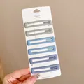 Set of matte rectangular hair clips in muted green and blue tones on display card - Matte Rectangular Hollow Hair Clip (8#) / 6 Pieces/Pack (Approx 7cm) / Gradient Blue