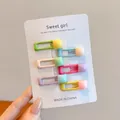 Set of six colorful sweet girl style rectangular BB hair clips on white display card - Resin Square Hair Clip (6#) / 6-Piece Set / Macaron Mixed Colors
