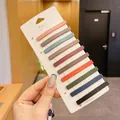 Set of 10 colorful matte rectangle bobby pins for girls displayed on white cardboard - Matte Rectangular Hair Clip (21#) / 10 Pieces/Pack (Approx 6.5cm) / Multicolor
