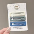 Matte finish rectangular snap hair clips set in cream, grey and blue on a display card - Square Style (2#) / Set of 3 (6cm) / Matte Mixed Colors