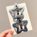 Set of two star-shaped denim BB hair clips in light and dark blue tones for girls - Star Style (1#) / 2 Pieces/Pack (Approx 6cm) / Denim Blue Mixed Colors
