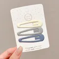 Set of 3 matte snap hair clips in cream, grey, and dusty blue on display card - Water Drop Style (4#) / Set of 3 (6cm) / Morandi Color Set