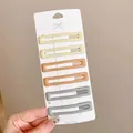 Set of six colorful matte rectangular BB hair clips for girls displayed on white card - Hollow Rectangle / 6-Piece Set / Taro Milkshake Color