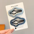 Set of two wavy denim-wrapped snap hair clips in light and dark blue for girls - Cloud Style / 2 Pieces/Pack (7cm) / Denim Blue