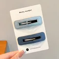 Pair of denim fabric BB hair clips for children and women in light and dark blue shades - Denim Rectangular Style (2#) / 2 Pieces/Pack (7.5cm) / Blue Series