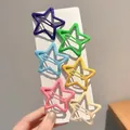 Colorful star-shaped metal BB hair clips set for kids and girls in six vibrant pastel colors - Candy Color Glossy Star Style (75#) / 6-Piece Set