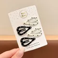 Set of black and white polka dot heart-shaped hair clips for kids on a display card - Heart Style (4#) / 4-Piece Set (3.5cm) / Black and White