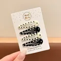 Set of 4 cute polka dot BB hair clips for girls in black and cream colors for styling - Teardrop Style (2#) / 4-Piece Set (5cm) / Black and White