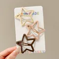 Beautiful set of 3 star-shaped colorful hair clips in cream, pink, and brown finish. - Pentagram Style (Earth Tones) / 3 Pieces/Pack (Approx 6cm)