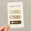 Set of 3 matte finish rectangular BB hair clips in neutral colors on display card - Hollow Rectangle (4#) / 3 Pieces (6cm) / Cream Color System