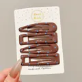 Set of four brown snap hair clips decorated with blue polka dots for cute girls' hairstyles - Polka Dot BB Clip / 4 Pieces/Pack (6cm) / Coffee Brown with Blue Dots (6#)