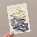 Three cute star-shaped matte finish hair clips for girls in cream grey and blue shades - Meteor Style (5#) / Set of 3 (6cm)