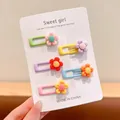 Set of 5 colorful flower hair clips for girls, cute and safe non-slip snap hair accessories - Flower Style / 5-Piece Set (5cm) / Mixed Colors