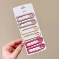 Set of 6 wavy rectangular BB hair clips in dusty pink and cream colors on white card - Oval Wave Style / 6-Piece Set (Approx 6.8cm) / Pink & Yellow Tones